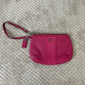 Coach Pink Leather Perforated Wristlet Wallet